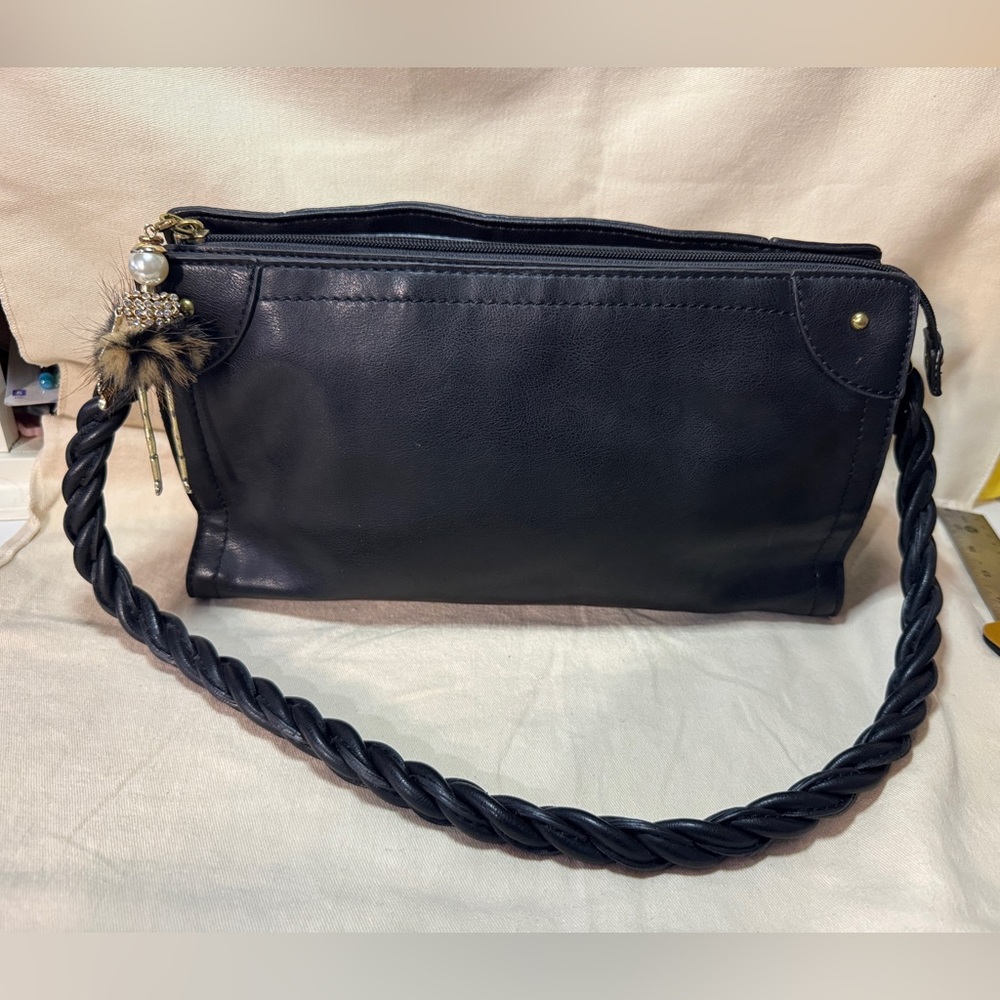 Relic Black Braided-Handle Shoulder Bag with Charm by Fossil